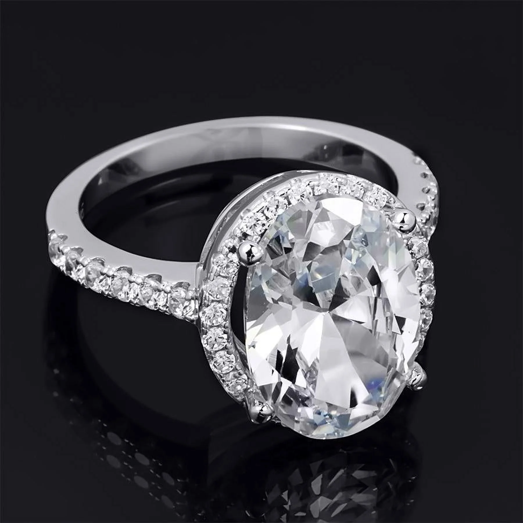 6.0 Carat Womens Promise Engagement Ring Oval Cut Halo Sterling Silver