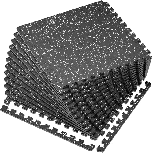 SUPERJARE 0.56'' Thick 24 Pcs 96 Sq Ft Rubber Top Exercise Equipment Mats, High Density EVA Foam Mats with Rubber Top