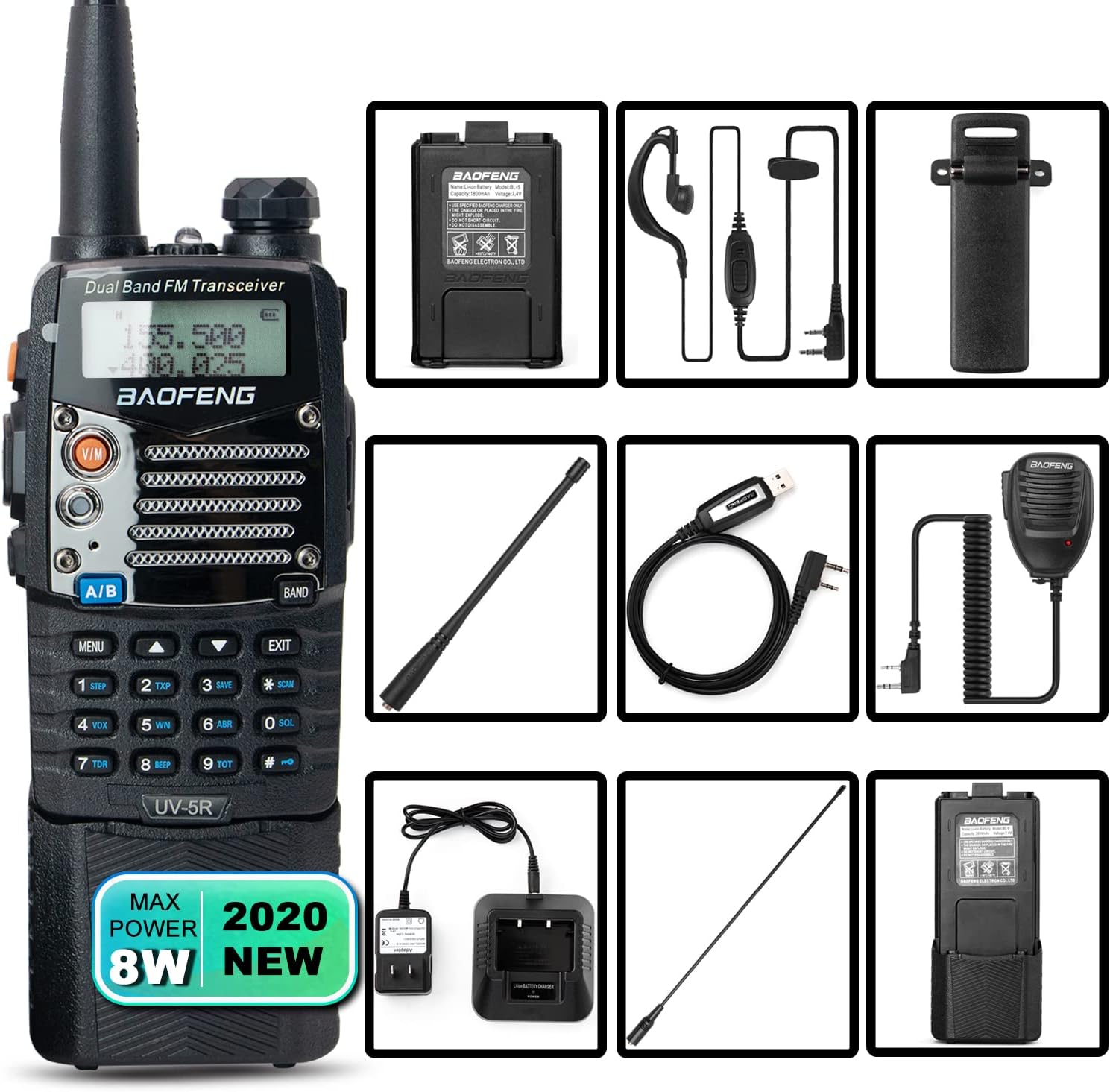 BaoFeng (UV-5R Pro) Ham Radio Handheld Walkie Talkies UHF VHF Dual Band 2-Way Radio Full Kit with an Extra 3800mAh Battery
