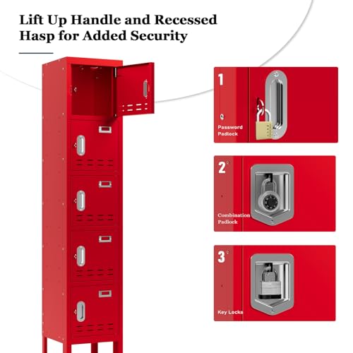 Metal Locker with 5 Doors,Lockers for Employees,66'' Steel Storage Locker for School,Gym, Office, Office,Garage