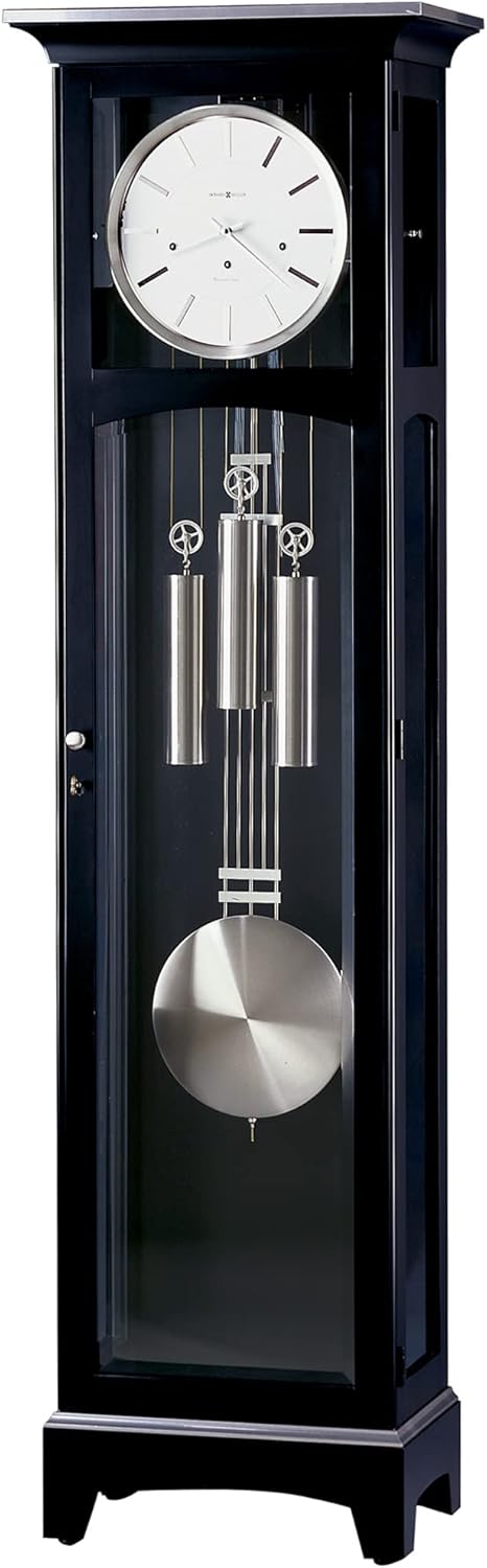 Howard Miller Urban III Floor Clock 660-125 – Black Satin Finish, Vertical Grandfather Home Decor, Cable-Driven Single-Chime Movement