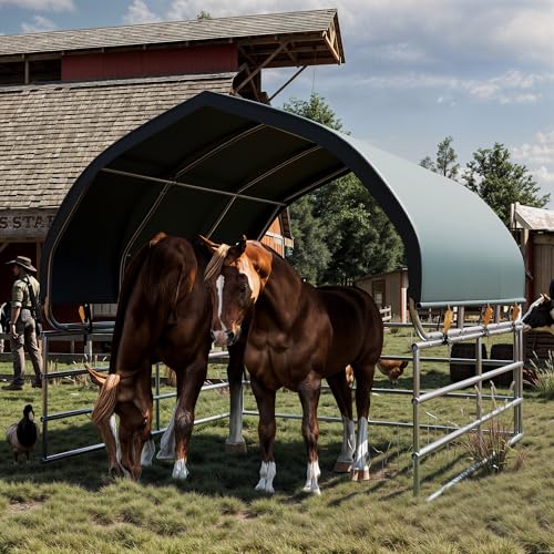 YOLENY Corral Shelter (Green, 12'x12'), Heavy Duty Round Style Canopy, Waterproof and UV Treated Universal Cover