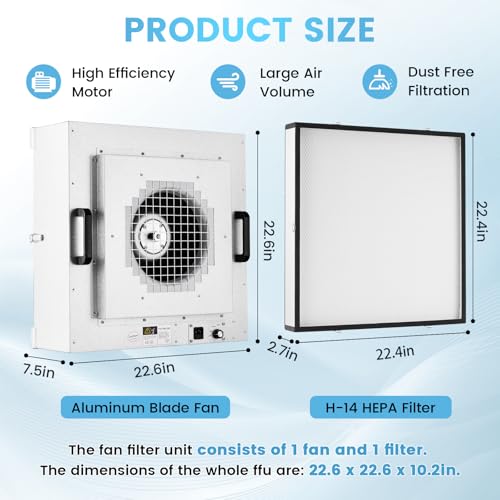 YJINGRUI Laminar Flow Hood, H-14 HEPA Filter with Safety Locks, Class 100/ ISO Class 5 Cleanliness