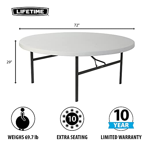 Lifetime 22673 Folding Round Table, 6 Foot, White Granite