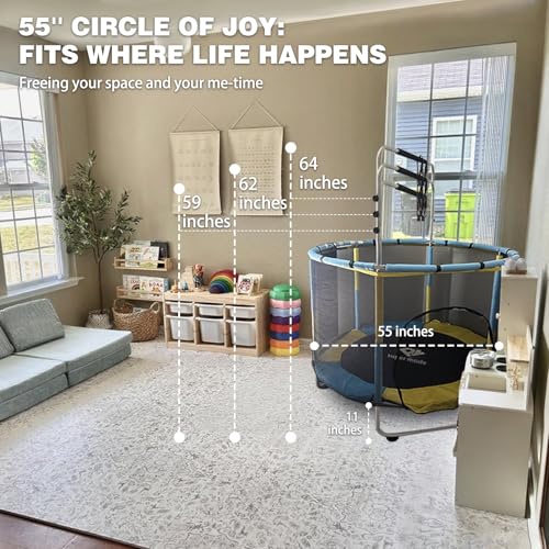 Trampoline for Kids, 5FT Adjustable for Toddler, Indoor/Outdoor Baby Trampoline with Enclosure Net, No-Gap Safe Design, Gifts for Boys & Girls