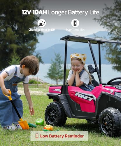 ELEMARA 24V Ride on Toy for Big Kid,Ride on Car 2 Seater w/Sun Shade,Dump Bed & Shovel,4.5MPH,4WD Electric Car for Kids,Battery Car w/Remote
