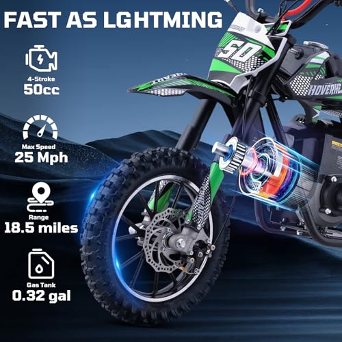 Kids 50cc Dirt Bike, 49cc Gas Dirt Bike for Kids 8-14, Gas Powered Mini Dirt Bikes, 2 Stroke Dirt Bikes, Max Load 165 Lbs