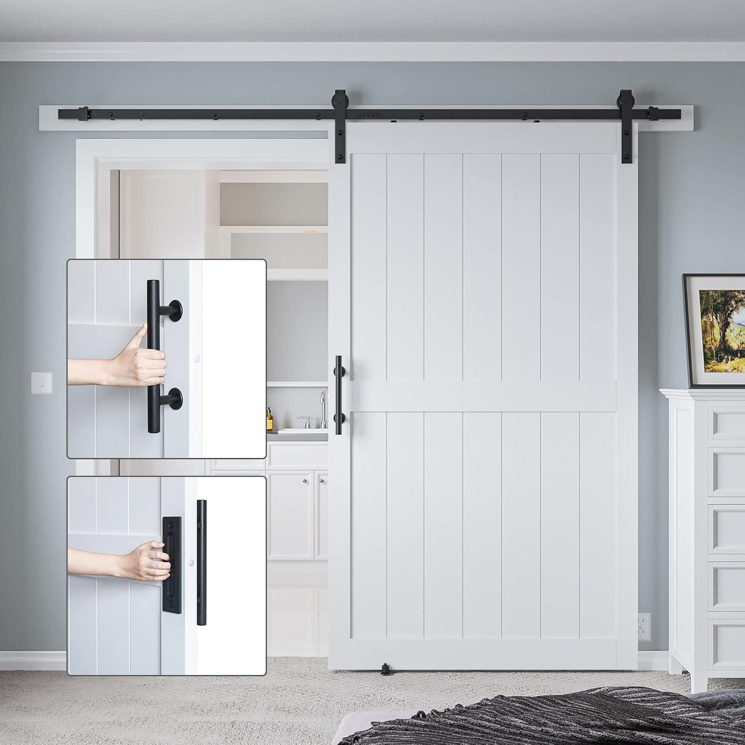 48in x 84in MDF Sliding Barn Door with 8ft Barn Door Hardware Kit & Handle
