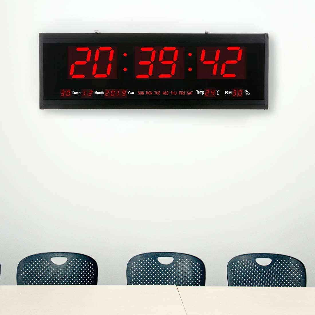 18.9 Inch Oversized LED Digital Wall Clock Large Display with Indoor Temperature Date and Day of Week