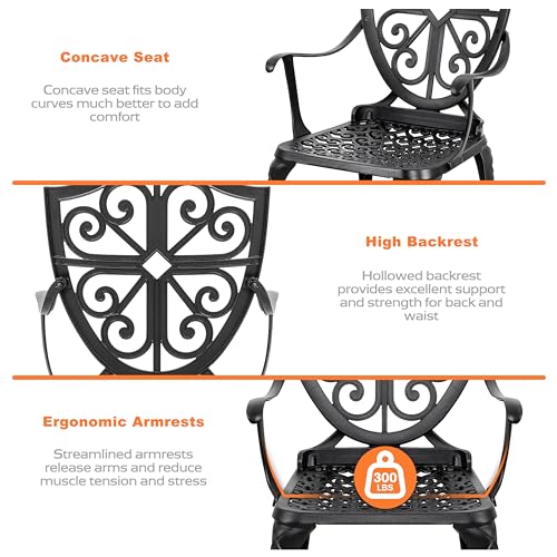 NUU GARDEN 3 Piece Bistro Set Outdoor, All Weather Cast Aluminum Patio Bistro Sets Patio Table and Chairs Set of 2 with Umbrella Hole for Yard