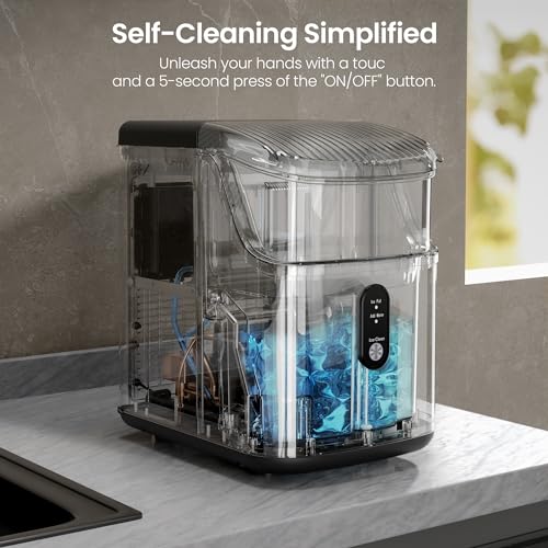 Kismile Nugget Ice Makers Countertop,Pebble Ice Maker Machine with Chewable Ice, 35lbs/Day,One-Click Operation,Self-Cleaning Countertop Ice Machine