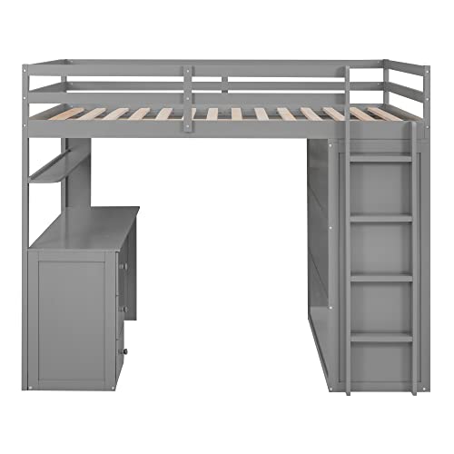 Harper & Bright Designs Full Loft Bed with Desk and Wardrobe,Solid Wood Loft Bed Frame Full with Storage Drawers for Kids Teens Adults