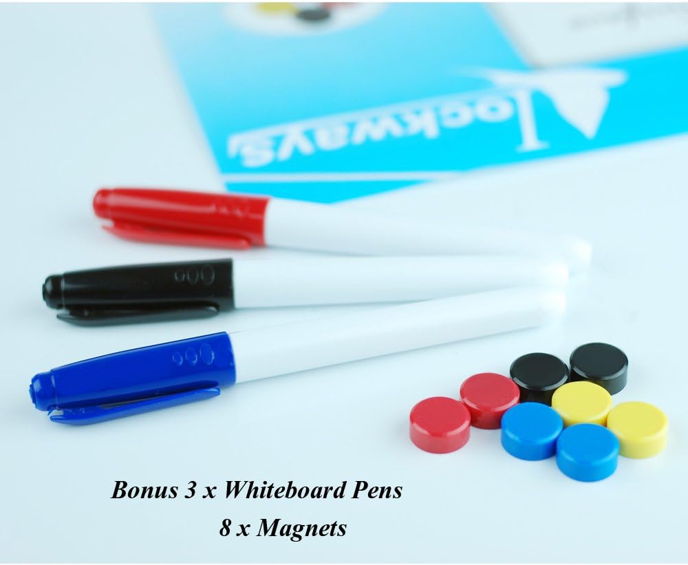 Lockways White Board Dry Erase Board 48 x 36 - Magnetic Whiteboard 4 X 3, Silver Aluminium Frame, Set Including 1 Detachable Aluminum Marker Tray