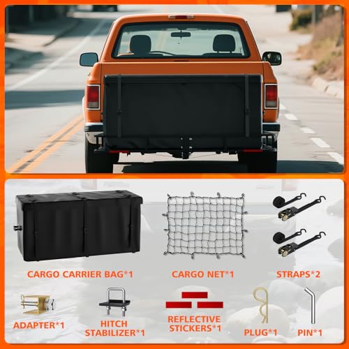Hitch Cargo Carrier Basket Combo 60" x 24" x 6" 500 LBS Capacity Vehicle Baskets Fits 2" Receiver with 18.2 Cubic feet Cargo Bag, Hitch Stabilizer