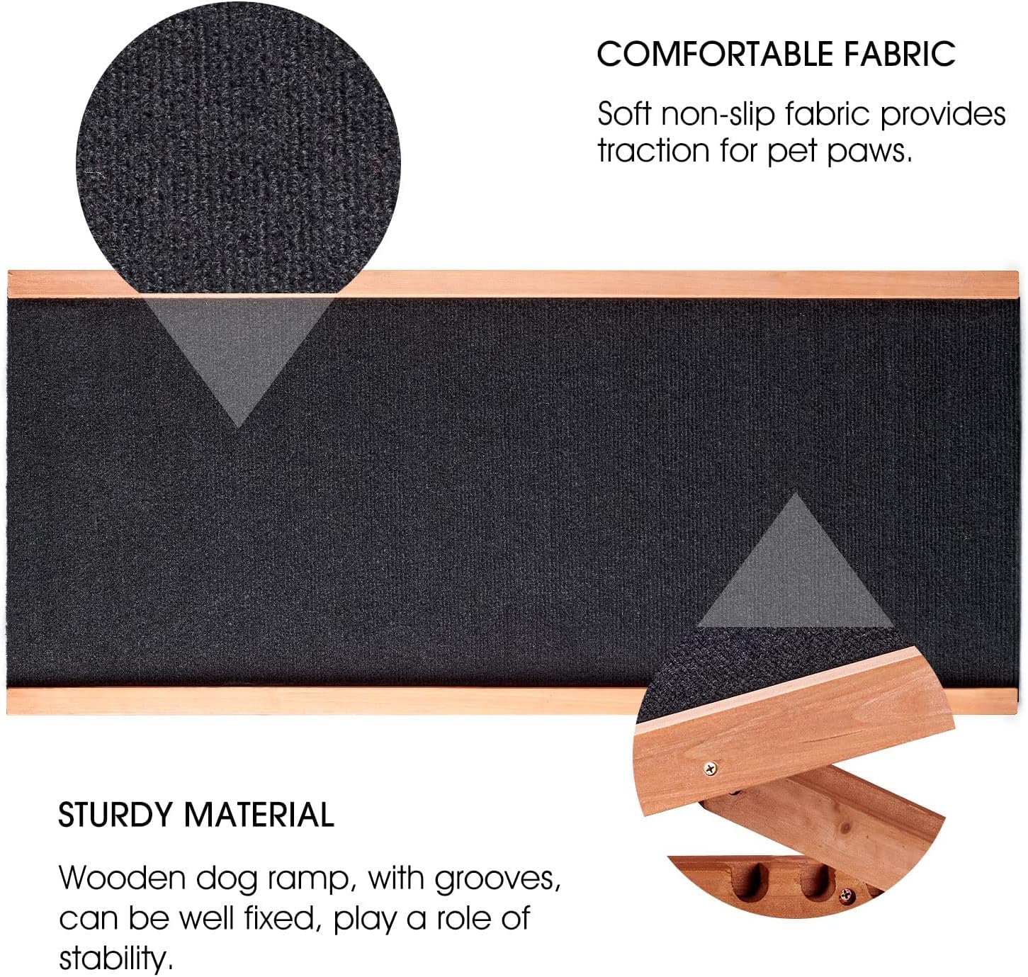 Wooden Height Adjustable Pet Ramp for All Dogs and Cats, 6 Layers from 11.81 inches to 23.6 inches with Non Slip Carpet Surface