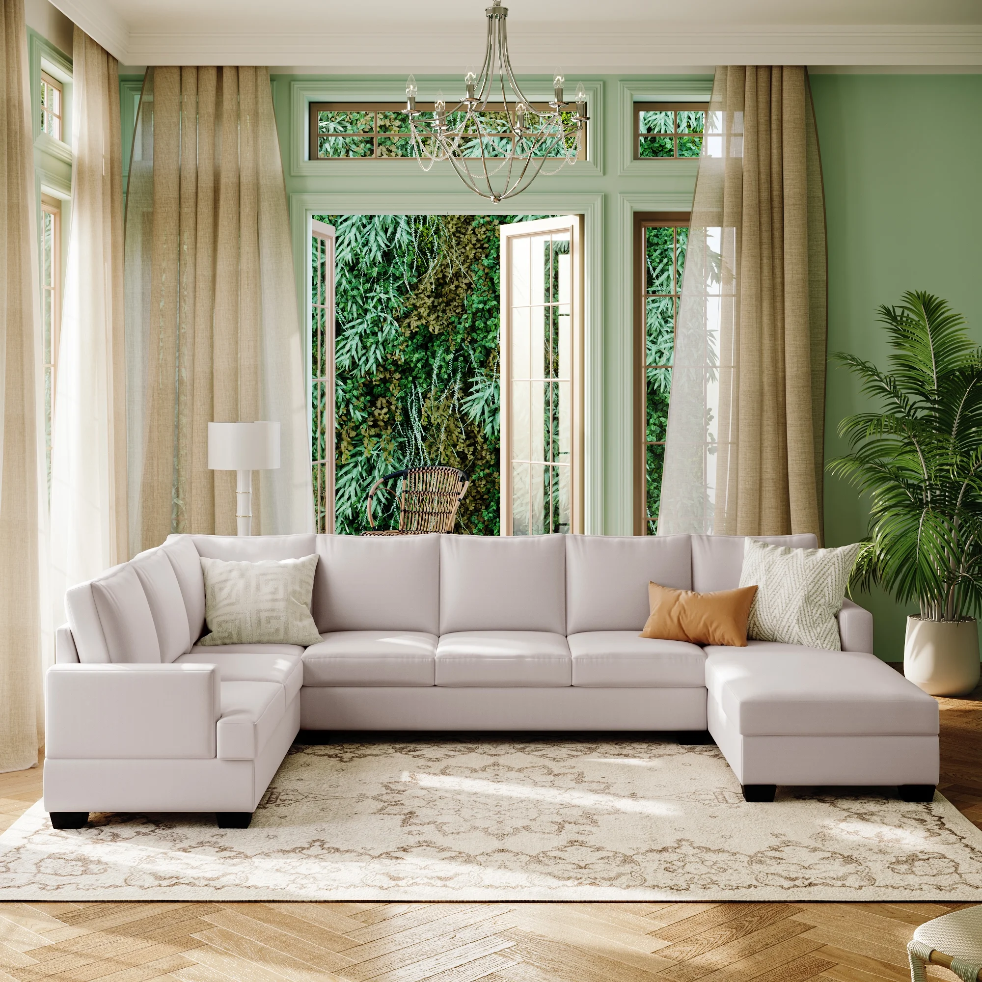 Dawn Whisper Modern Large Upholstered U-Shape Sectional Sofa, Extra Wide Chaise Lounge Couch, Beige