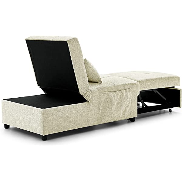 4-in-1 Sleeper Sofa Bed, HABITRIO Solid Wood Frame Polyester Upholstered Seating Couch w/A Pillow, Work As Ottoman, Single Chair