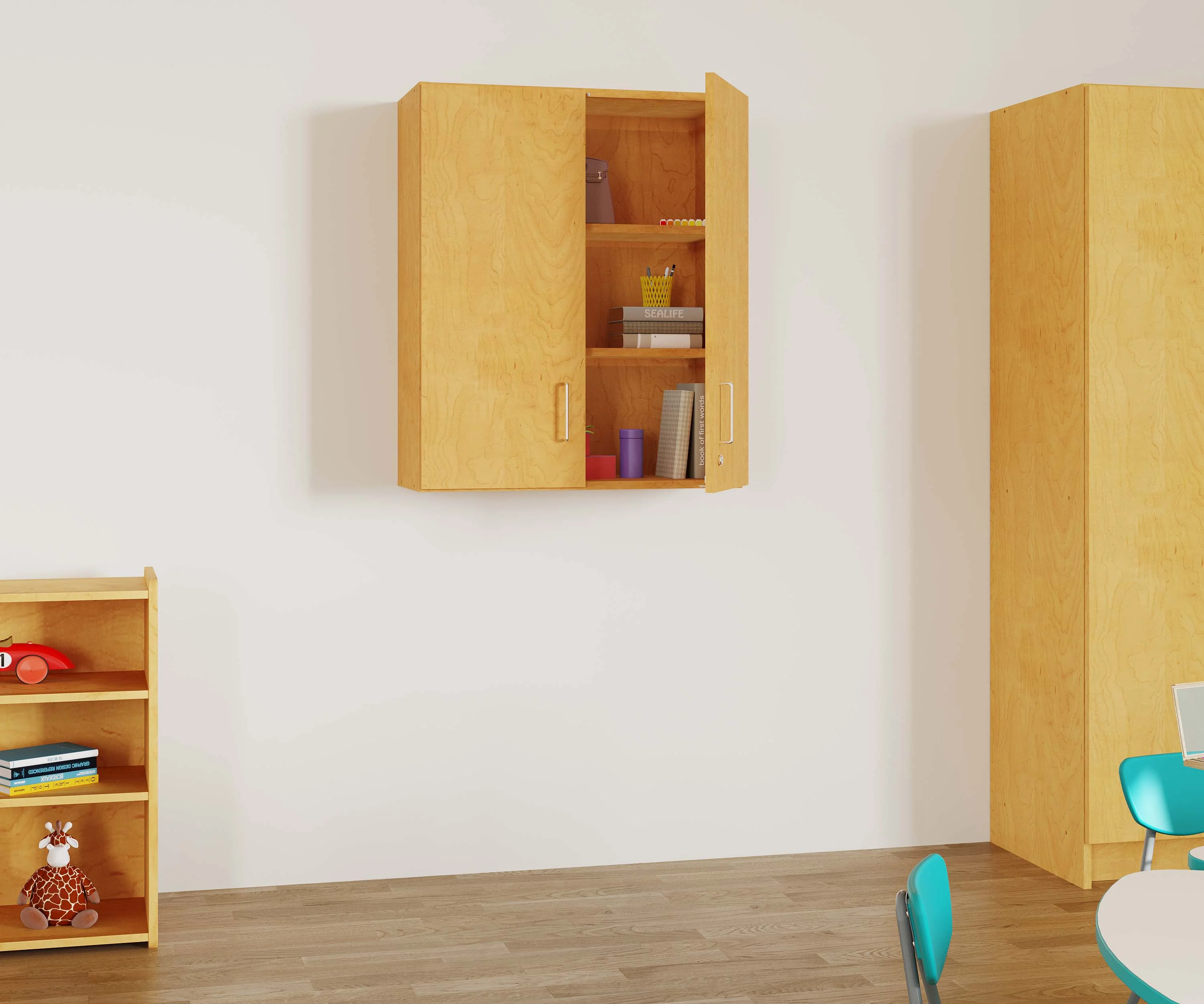 Tot Mate 3-Level Wall Cabinet, Laminate Wood, Maple, 30"W x 14 1/2"D x 36 1/2"H, RTA