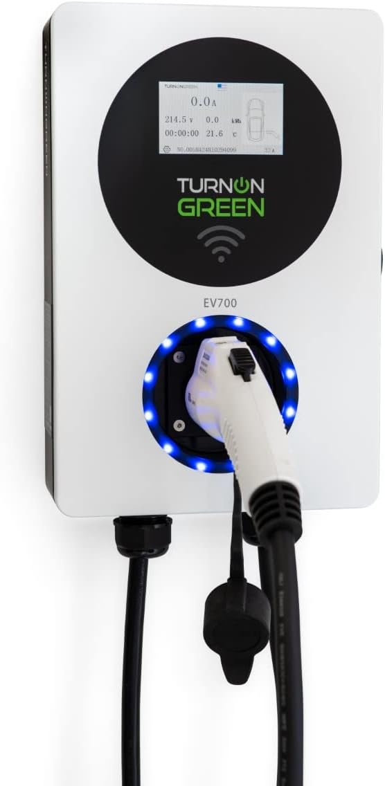 TURNONGREEN EV700 Level 2 Smart Electric Vehicle Charger (EV), 16 to 32 Amp, 240V, WiFi Bluetooth Enabled, with LCD Touchscreen