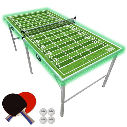 PartyLife 6 ft x 3 ft Ping Pong Table Tennis Table | Mid-Size Portable Folding Indoor Outdoor Ping Pong Table Tennis Table w/Optional LED Lights |