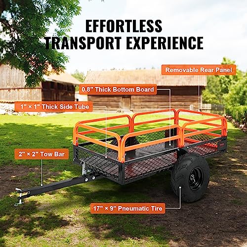VEVOR Heavy Duty ATV Dump Cart - Steel Tow Behind trailer, 750 lbs, 15 Cubic Feet Garden Utility with Removable Sides