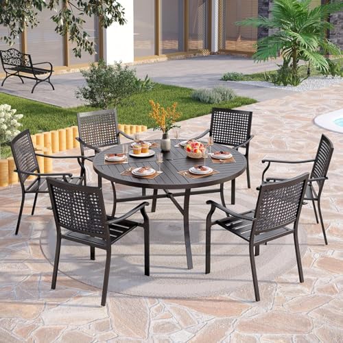 PHI VILLA Stackable Wrought Iron Patio Dining Chairs - Set of 2 Black Outdoor Chair Bistro Metal Chairs, Support 300 LBS