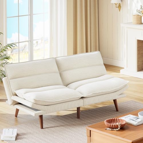 Marsail Futon Sofa Bed, Futon Couch with Adjustable Backrest & Armrests, Convertible Small Sleeper Sofa Bed for Small Apartments, Study Room, Office
