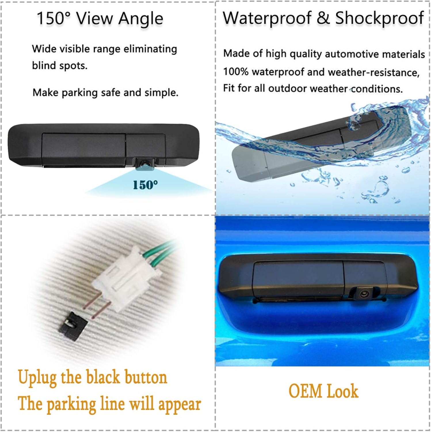 for Toyota Tacoma 2005-2014 Tailgate Handle Backup Reverse Camera & 4.3" Rear View Interior Auto Adjusting Brightness LCD Mirror Monitor Replacement