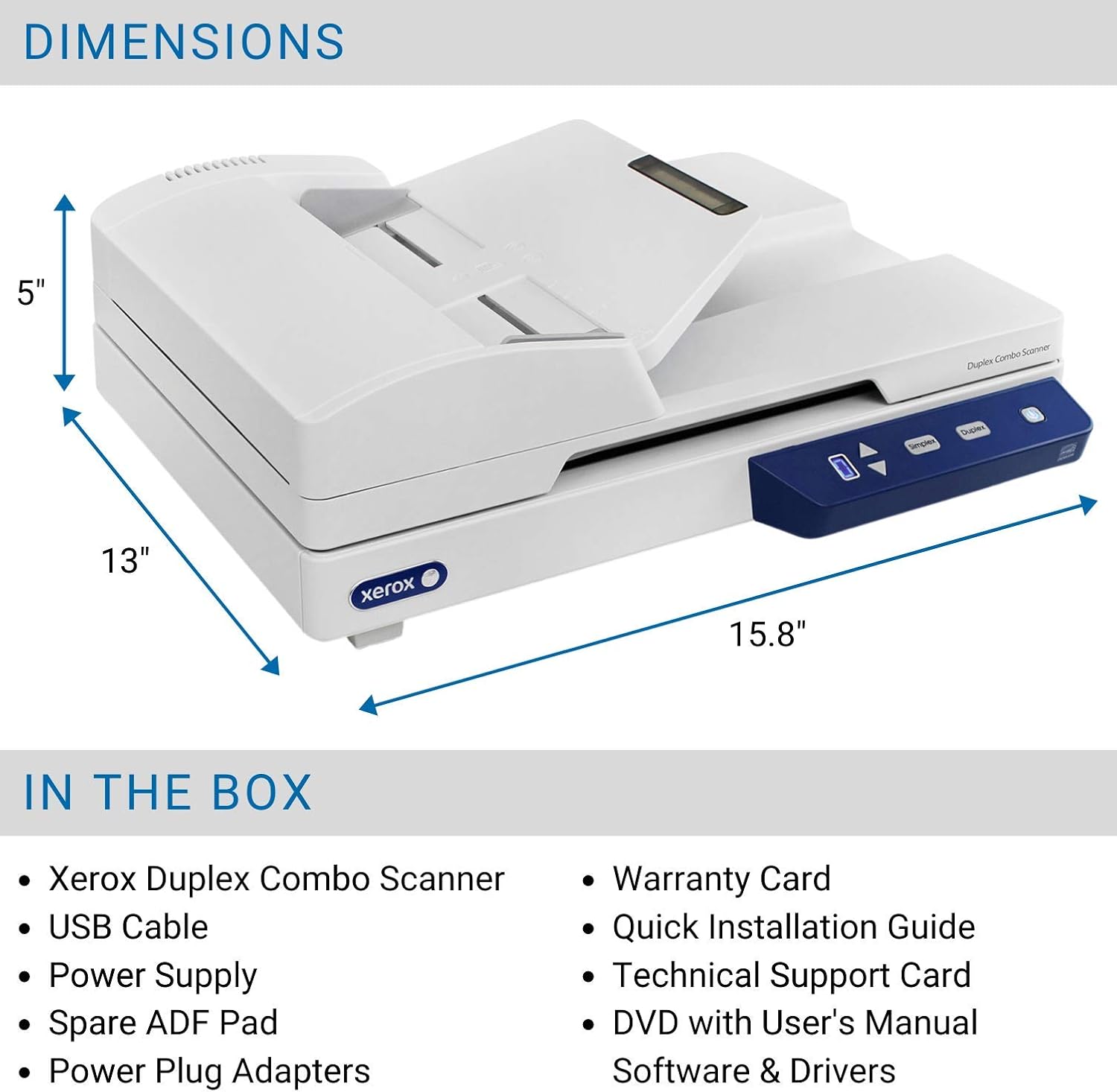 Xerox XD-COMBO Duplex Combo Flatbed Document Scanner for PC and Mac, Automatic Document Feeder (ADF)