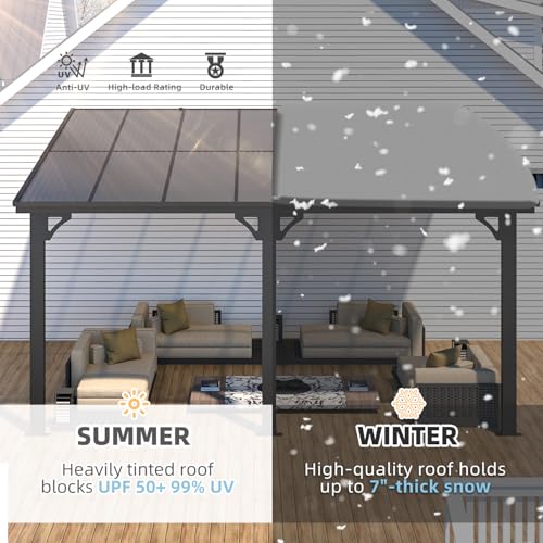 AECOJOY 10&rsquo; x 10&rsquo; Gazebo, Wall Mounted Gazebos Pergola on Clearance, Outdoor Patio Lean to Gazebo Awnings for Deck, Porch