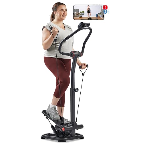 Sunny Health & Fitness 2-in-1 Premium Power Stepper with Resistance Bands, Low-Impact Cardio, Space-Saving, Height-Adjustable