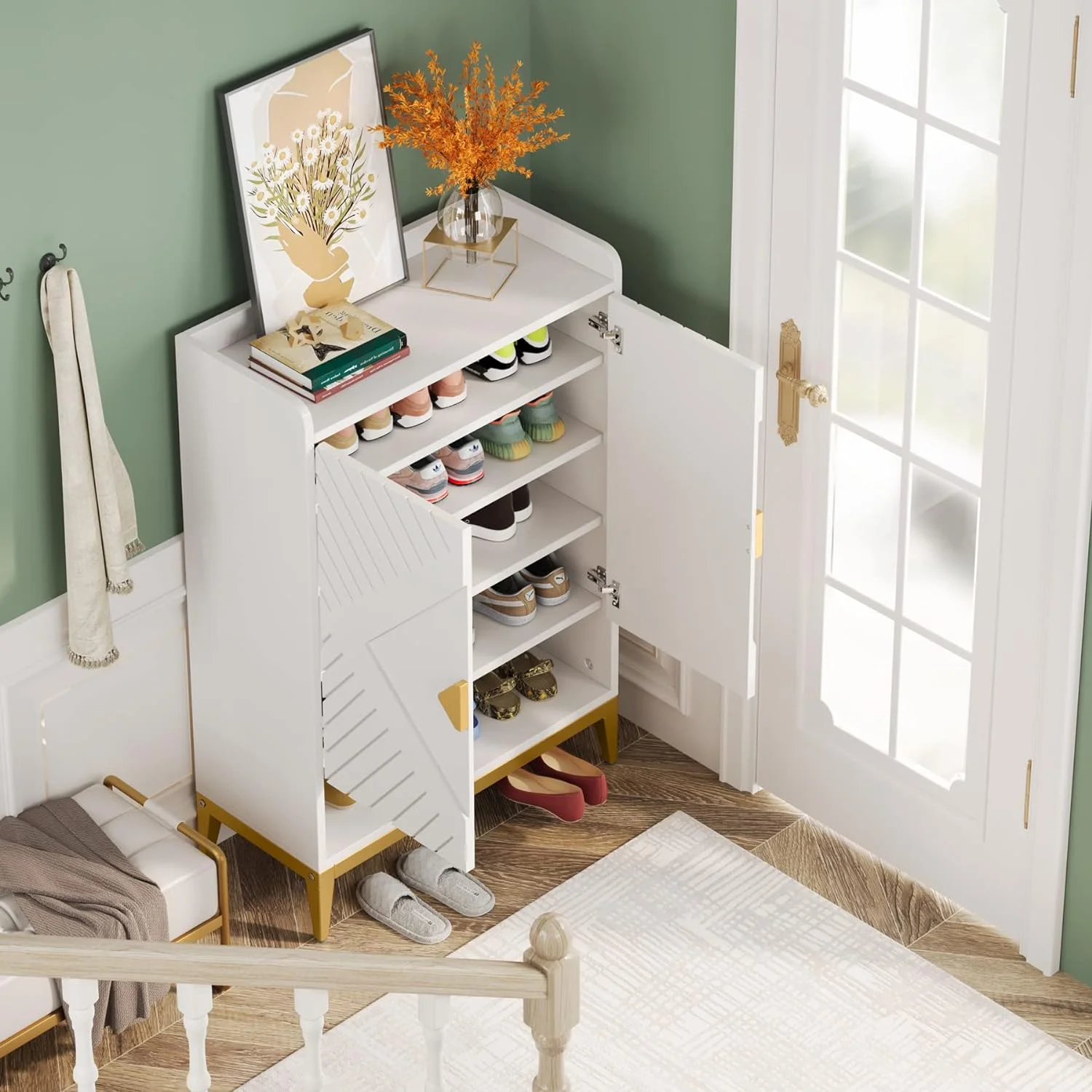 Tribesigns 25 Pair Shoe Storage Cabinet with Adjustable Shelves,Shoe Cabinet with Doors,6-Tier Modern Wooden Shoe Rack Organizer Cabinet for Entryway