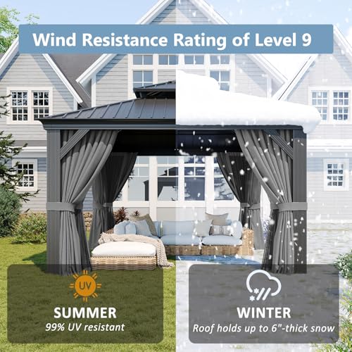 Aoxun 10' X 12' Hardtop Gazebo, Aluminum Outdoor Gazebo with Galvanized Steel Double Top Canopy
