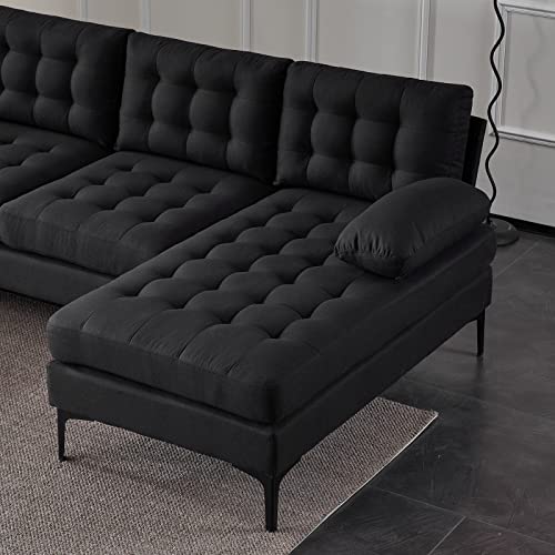 Karl home Convertible Sectional Sofa 110" U-Shape Sofa Couch 4-Seat Couch with Chaise ChenilleFabric Upholstered for Living Room, Apartment, Office