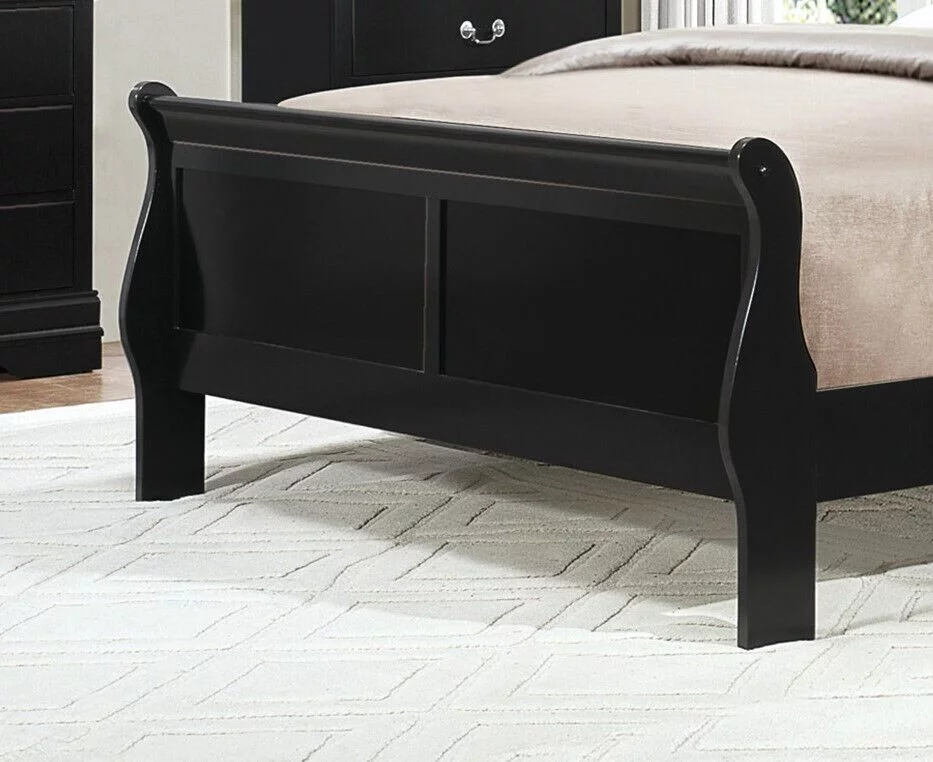 Traditional Black Finish 3pc Bedroom Set Queen Bed and Nightstands Louis Phillipe Style Bedroom Furniture