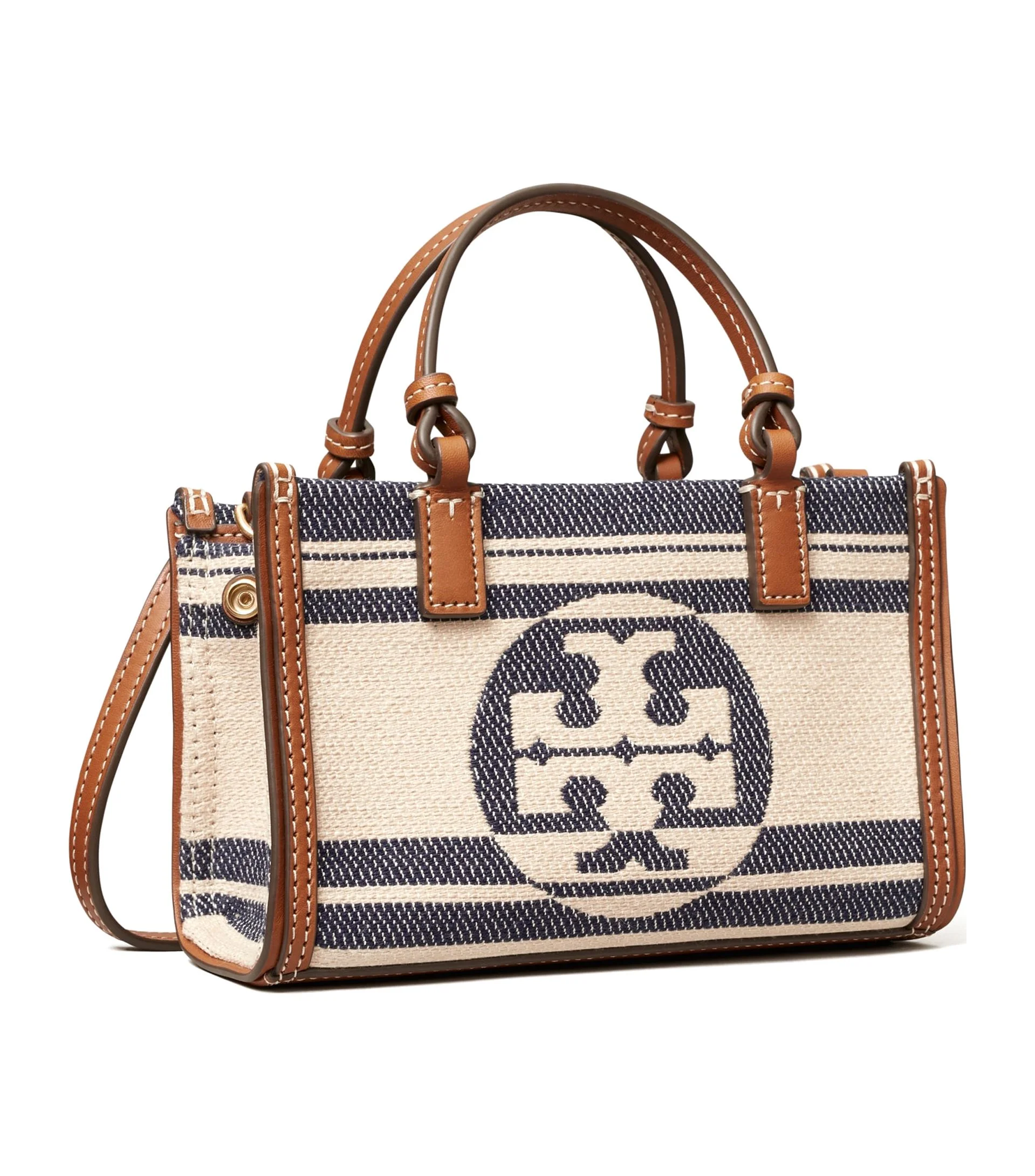 Tory Burch Women's Ella Jacquard Stripe Mini Tote (Natural / Royal Navy)