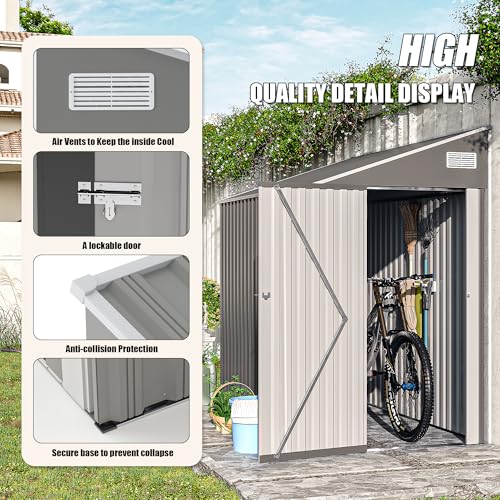 4×8 FT Outdoor Metal Storage Shed,Heavy-Duty Lean to Storage Shed with Floor Base,Garden Tool Metal Storage House W/Lockable Door and 2 Air Vents
