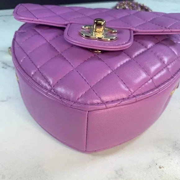 Chanel Heart Zipped Arm Coin Purse 22S Purple/Black Ap2786