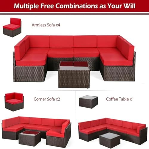 U-MAX 7 Piece Outdoor Patio Furniture Set, PE Rattan Outdoor Wicker Sectional Furniture Chair Set with Cushions and Tea Table