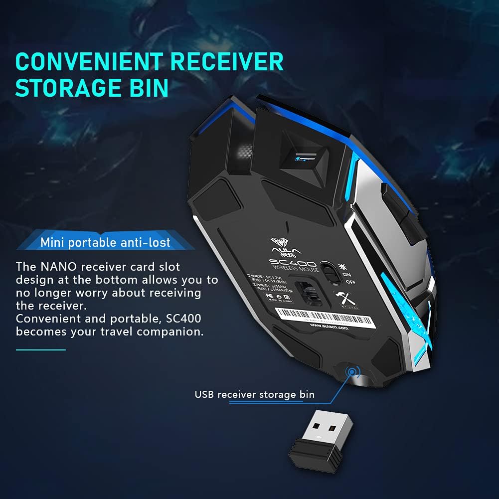 SOLAKAKA LED Wireless Gaming Mouse, 2.4G Cordless & USB Wired Dual-Modes Rechargeable Ergonomic Optical Computer Mice for Office/Games