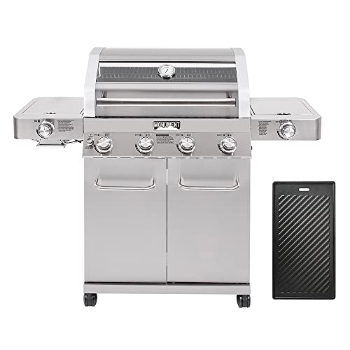 Monument Grills Larger 4-Burner Propane Gas Grills Stainless Steel Cabinet Style with Side & Infrared Side Sear Burners with Stainless Steel