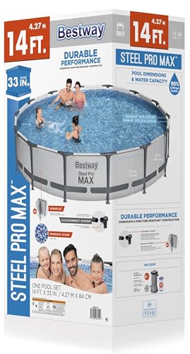 Bestway Steel Pro MAX 12 Foot by 30 Inch Round Above Ground Swimming Pool Set Outdoor Metal Frame Family Pool with Filter Pump, Gray