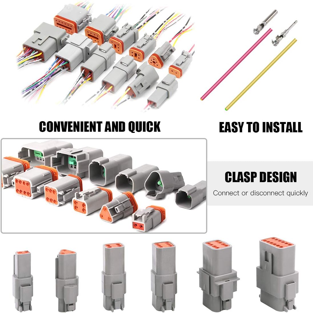 Glarks 152Pcs 2 3 4 6 8 12 Pin Way Sealed Gray Male and Female Auto Waterproof Electrical Wire Connector Plug 22-16AWG Connector for Motorcycle