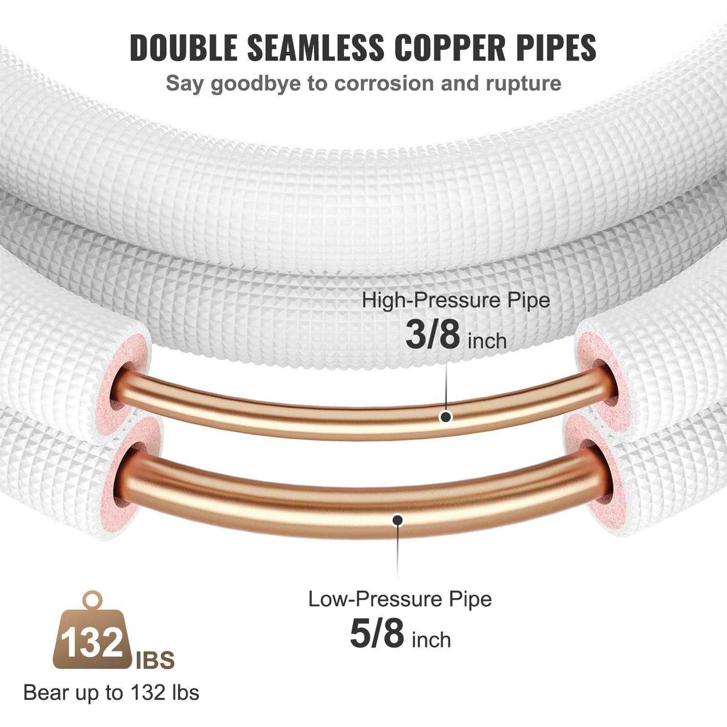 VEVOR Mini Split Copper Line Set Length 3/8 OD Copper Pipes for Mini Split Air Conditioner - Shop Hardware Tools Online Store