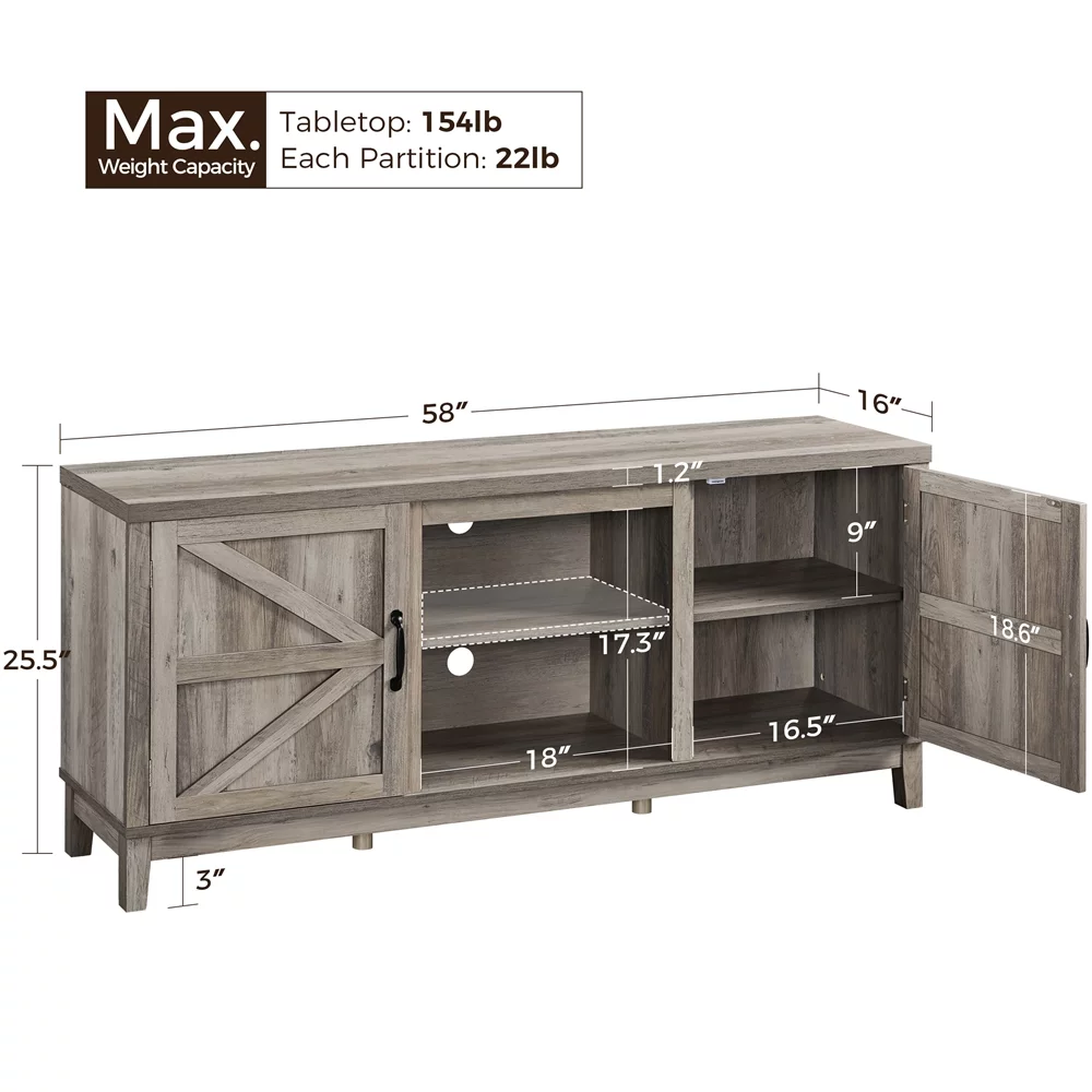 Alden Design Farmhouse Storage TV Stand for TVs up to 65", Gray