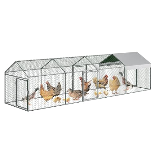 Large Metal Chicken Coop, 160" x40" x40" Chicken Runs for Yard with Cover, Walk in Poultry Cage with 3 Lockable Doors, Metal Chicken Run
