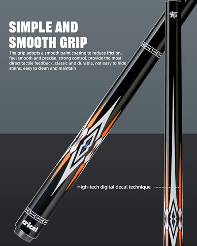 CRICAL Carbon Fiber Pool Cue Stick 58" Billiard Cue Sticks Professional Low Deflection Pool Sticks with 3/8 * 8 Pin Joint and 12.5mm Tip