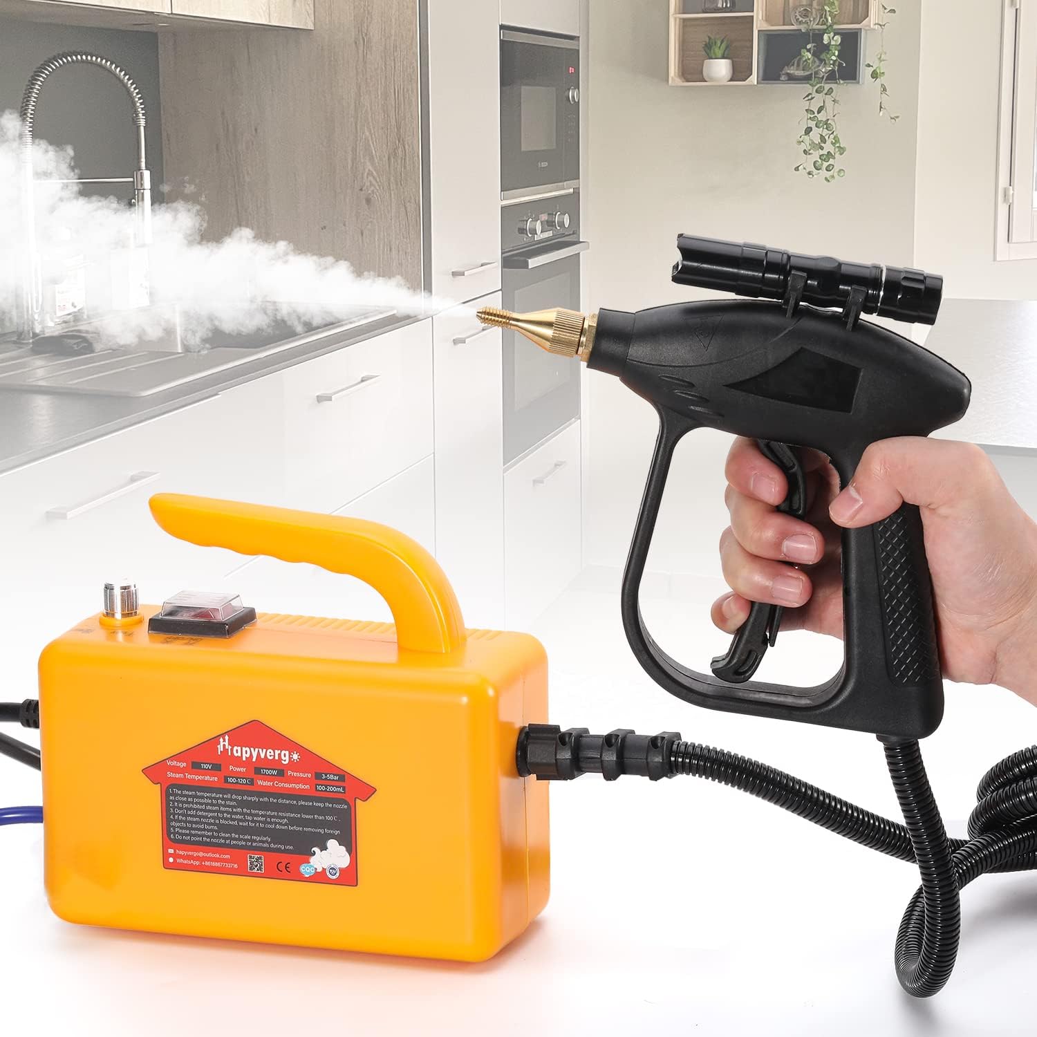 Hapyvergo High Pressure Steam Cleaner, 1700W Handheld High Temp Portable Cleaning Machine