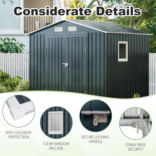 6x4FT Outdoor Steel Storage Shed with Clear Window, Lockable Doors, Weather-Resistant Metal Tool Shed for Garden, Backyard, Patio, and Utility Storage