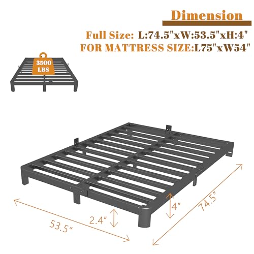 Full Size Bed Frame 16 Inch Black, Metal Platform Full Bed Frame with Baffles, No Box Spring Needed, Heavy Duty Steel Supprt, Rounded Corner Design